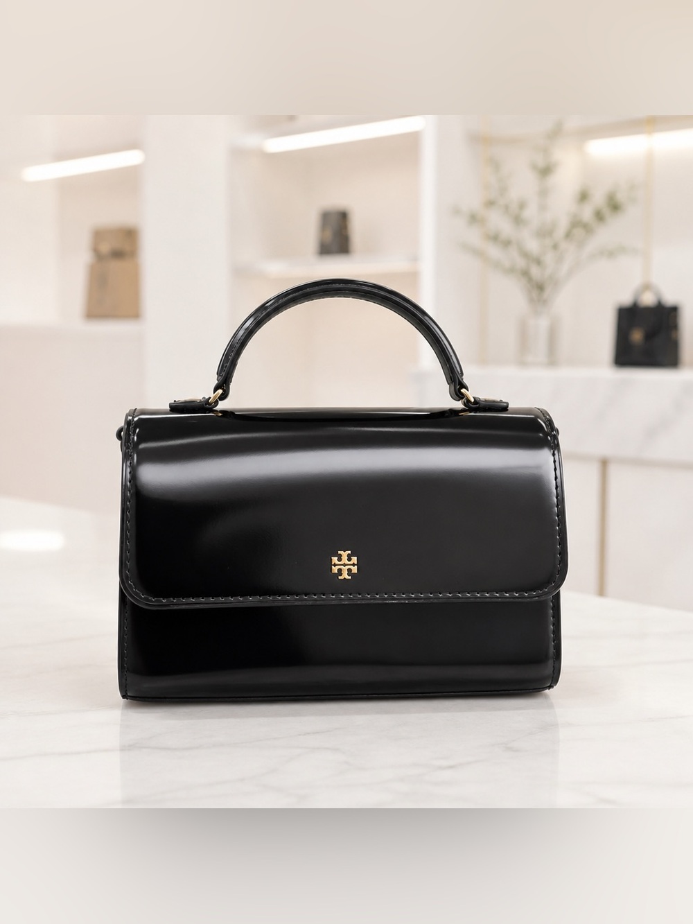 Tory Burch Black Patent Top-Handle Women’s Mini Handbag